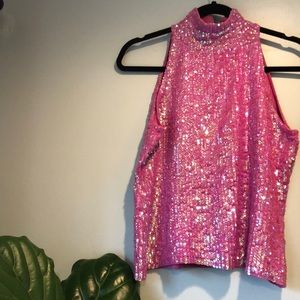 INC Silk Pink sequins sleeveless turtleneck